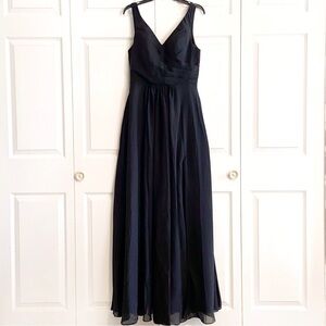 Black Evening Bridesmaid Dress Polyester Chiffon A-line Party Dress Retro Size 8